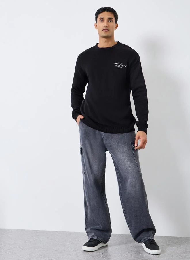 Men Black Baggy Fit Washed Jeans